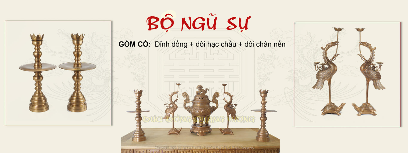Bộ đỉnh đồng tam sự đỉnh hạc chữ việt chạm khắc tỉ mỉ từng đường nét cực sang trọng